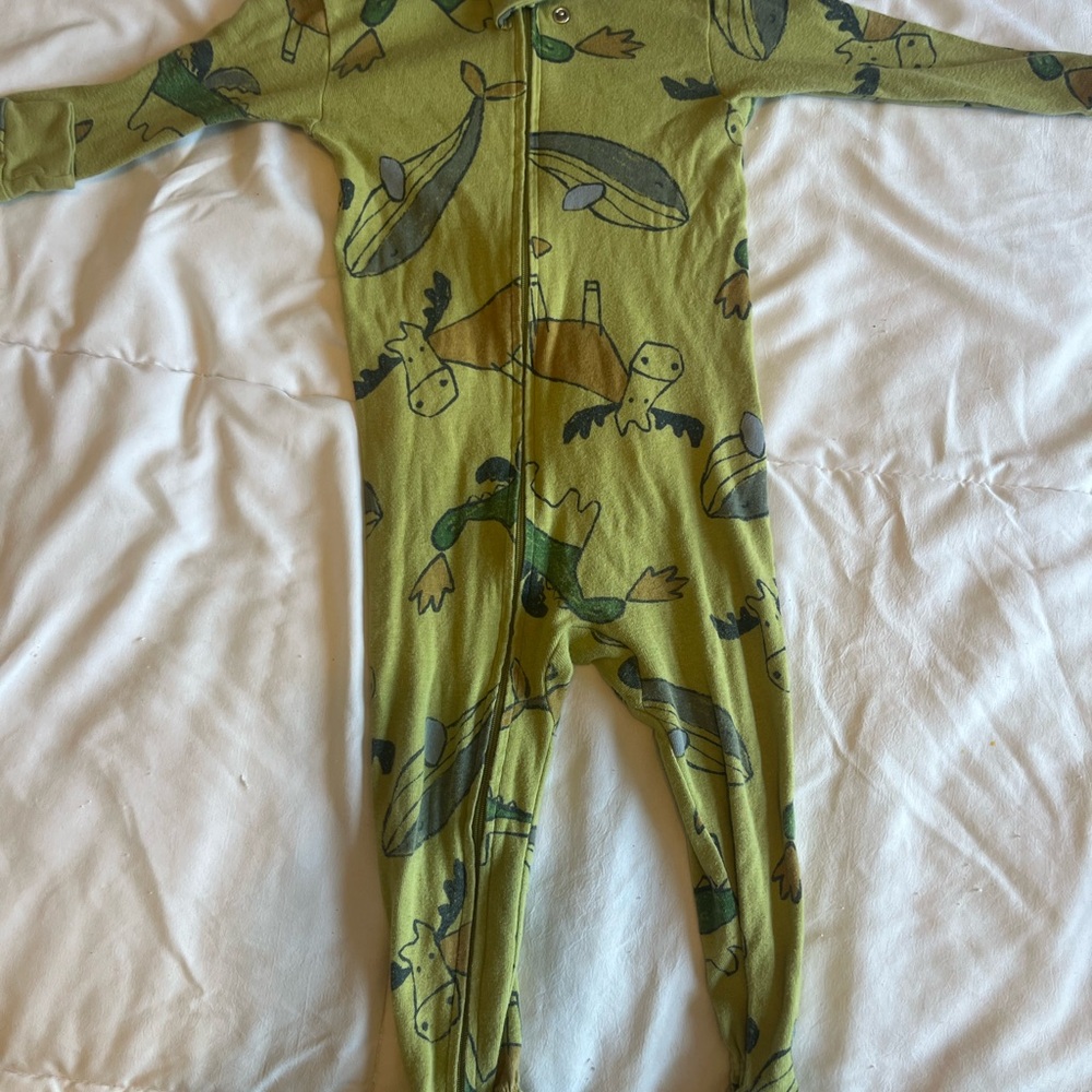 Green animal pajamas  (whale, moose)